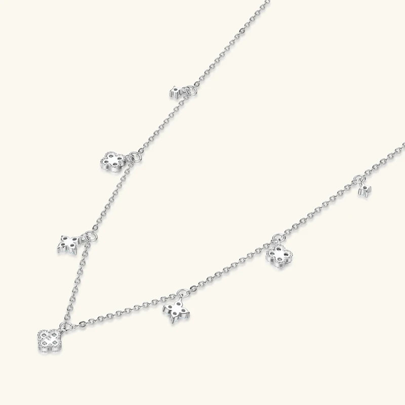 Anziw 3mm D Moissanite Jewelry Set Clover Flower Pendant Necklace Earrings Bracelet 3 in 1 Sets for Women 925 Silver Charm Gifts