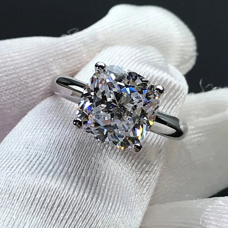 Anziw 925 Sterling Silver 3.0ct Cushion Cut Solitaire Engagement Ring Simulated Diamond Silver Wedding Rings Jewelry For Women