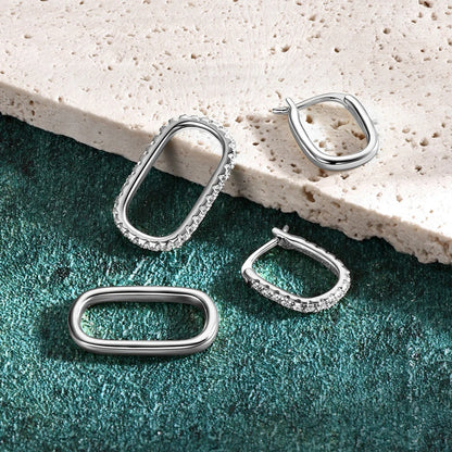 Anziw Convertible Paperclip Link Hoop Earring 925 Sterling Silver Round Moissanite Earrings Jewelry for Women Gift Wedding Party