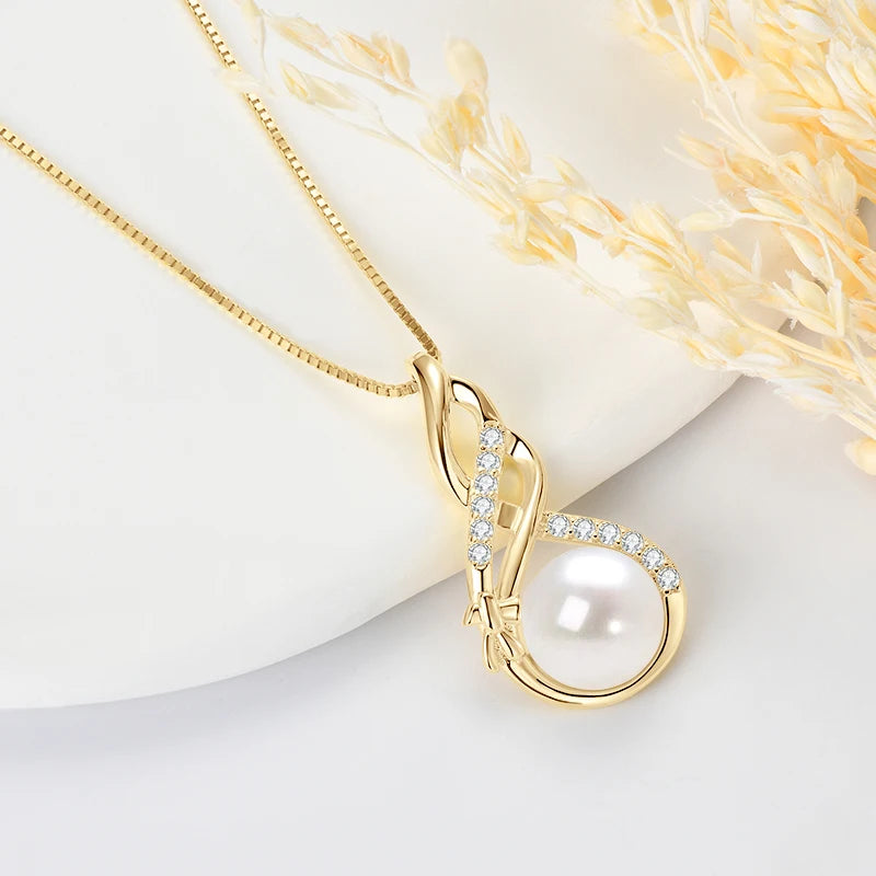 Anziw 10mm Freshwater Pearl Pendant Infinity Necklace 100% 925 Silver Adjustable Chain Fashion Fine Jewel for Women Gift 45+5cm