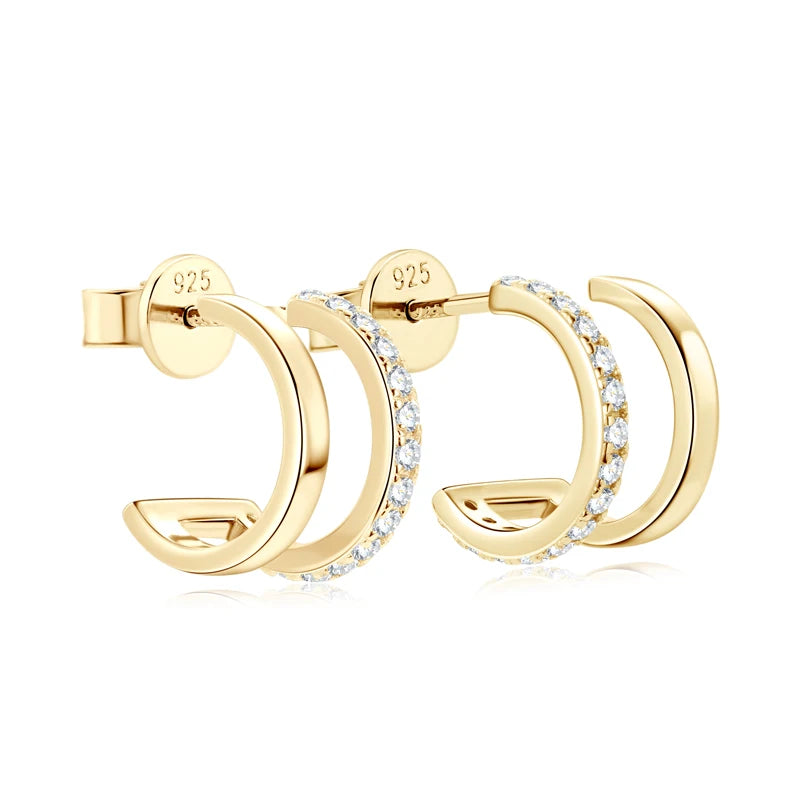 Anziw NEW 4mm Moissanite Piercing Stud Ear Cuffs 925 Sterling Silver Double Side Hoop Earrings for Women Illusion Jewelry Gifts