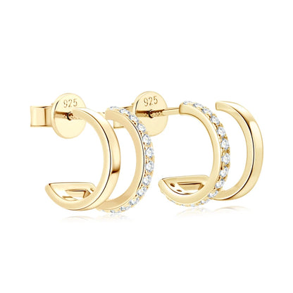 Anziw NEW 4mm Moissanite Piercing Stud Ear Cuffs 925 Sterling Silver Double Side Hoop Earrings for Women Illusion Jewelry Gifts