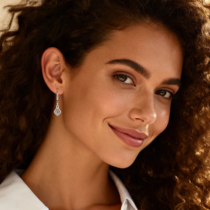 Anziw 0.5CT 5mm D Moissanite Drop Hoop Earrings for Women 925 Silver Flame Design Pendant Wedding Engagement Earrings 2025 New