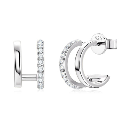 Anziw NEW 4mm Moissanite Piercing Stud Ear Cuffs 925 Sterling Silver Double Side Hoop Earrings for Women Illusion Jewelry Gifts