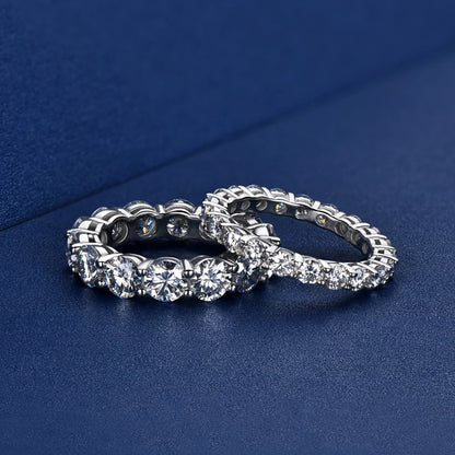 100% S925 Sterling Silver 3mm 5mm Full Moissanite Eternity Ring for Women Men White Gold Plated Engagement Wedding Rings Band