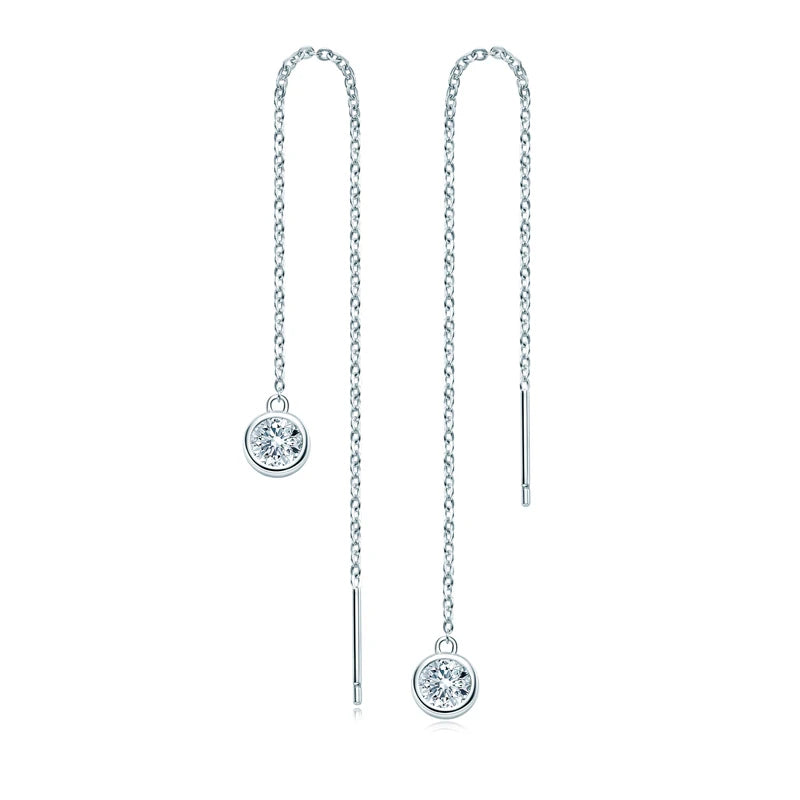 Anziw 925 Sterling Silver Ear Line Earrings Round Cut Moissanite 5mm (0.5ct) Pendant Dangle Tassel Earrings Threader for Women