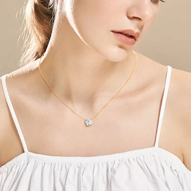 Anziw Original 3CT 1CT 2CT Moissanite Necklace Real 925 Silver Chain 6.5-9mm Solitaire Pendant Necklaces For Women Jewelry Gifts