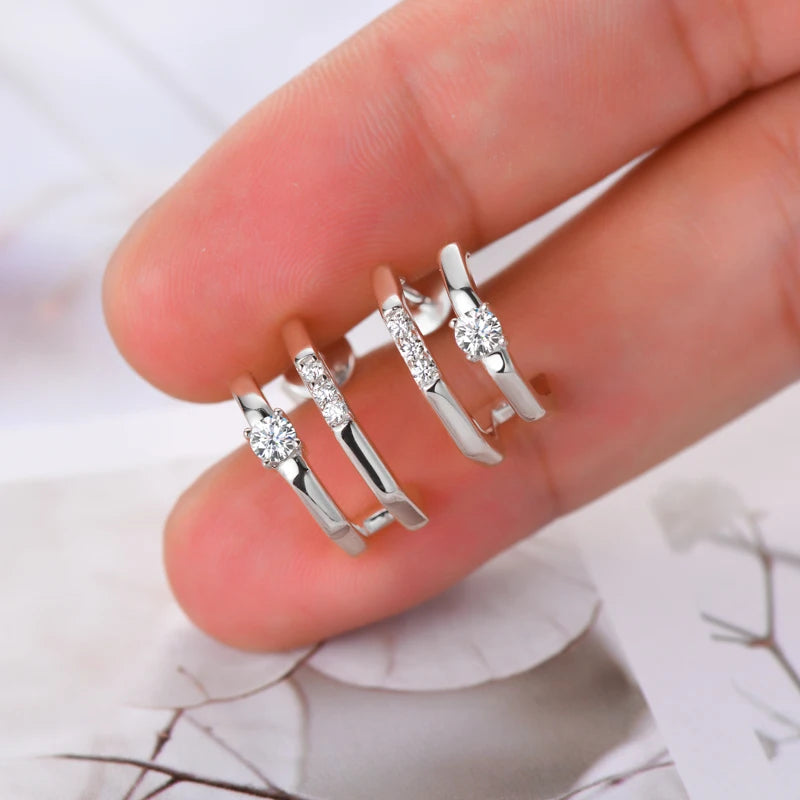Anziw NEW 4mm Moissanite Piercing Stud Ear Cuffs 925 Sterling Silver Double Side Hoop Earrings for Women Illusion Jewelry Gifts