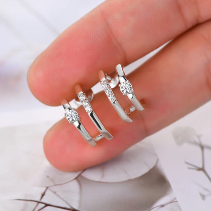 Anziw NEW 4mm Moissanite Piercing Stud Ear Cuffs 925 Sterling Silver Double Side Hoop Earrings for Women Illusion Jewelry Gifts