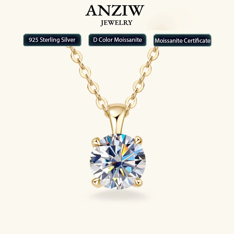 1.0 carat 2ct 3ct D Moissanite Solitaire Drop Necklaces 18k Gold Plated Pendant Original Real 925 Silver Chain Jewelry for Women