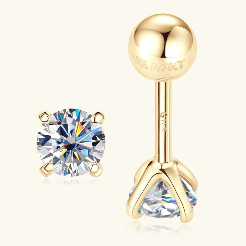 Anziw 10K Yellow Gold Moissanite Sparking Stud Earrings for Couple Men Women Real Gold Wedding Jewelry D Color VVS1 Lab Diamond