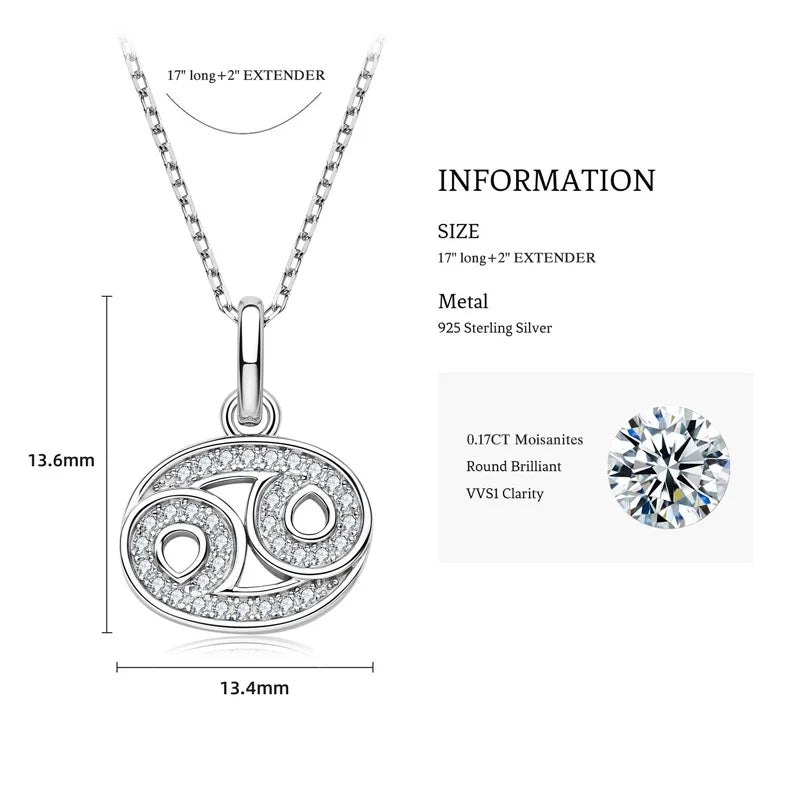 925 Sterling Silver Zodiac Sign 12 Constellation Pendant Micro-Set 1mm Moissanite Necklace Charm For Women Jewelry Birthday Gift