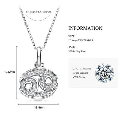 925 Sterling Silver Zodiac Sign 12 Constellation Pendant Micro-Set 1mm Moissanite Necklace Charm For Women Jewelry Birthday Gift