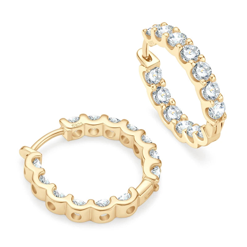 Anziw Sparking 3mm D VVS1 Full Moissanite Hoop Earrings for Women 925 Sterling Silver 14k Yellow Gold Plated 2023 Trendy Jewelry