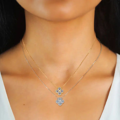 Lucky 3mm 0.1ct Moissanite Clover Flower Pendant Necklace for Women 100% Silver S925 Adjustable Chain Cute Charm Jewelry Gifts
