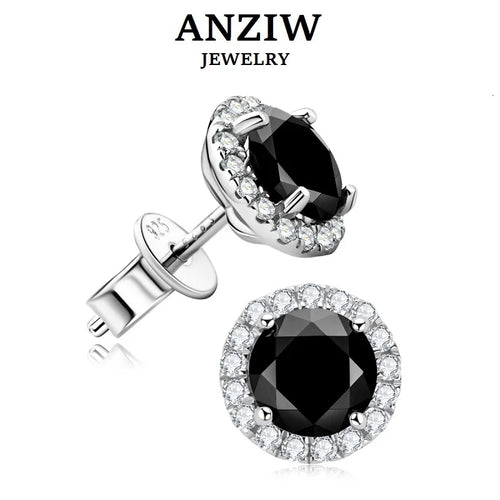 Anziw Vintage 0.8CT Black Moissanite Stud Earrings Silver 925 Jewelry for Women Men Halo Piercing Ear Earring Trending Products
