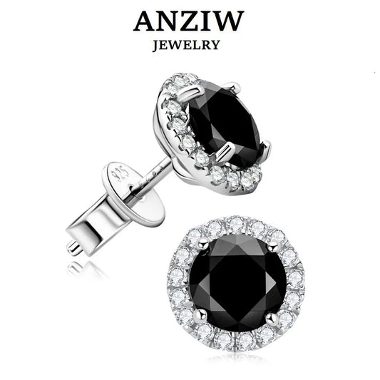 Anziw Vintage 0.8CT Black Moissanite Stud Earrings Silver 925 Jewelry for Women Men Halo Piercing Ear Earring Trending Products