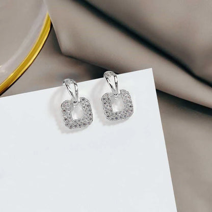 Anziw Moissanite Drop Square Stud Earrings for Women Real 925 Silver Piercing Ear Jewelry D Color Wedding Party Daily Wear Gifts