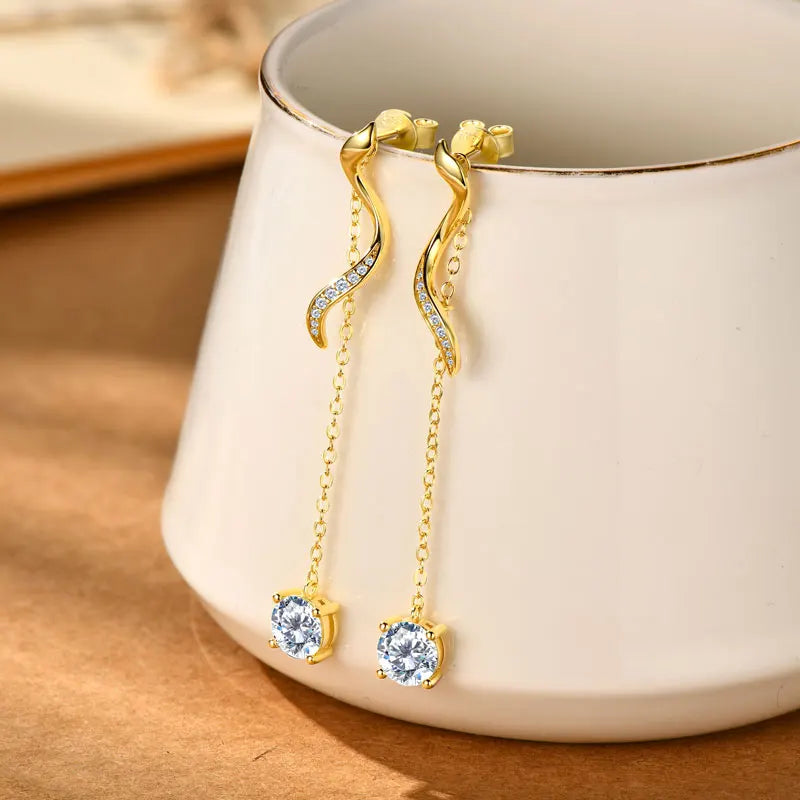 Anziw 925 Moissanite Star Tassel Drop Dangle Earrings for Women Real S925 Silver Studs Earrings Certified Fine Jewelry Gift Girl