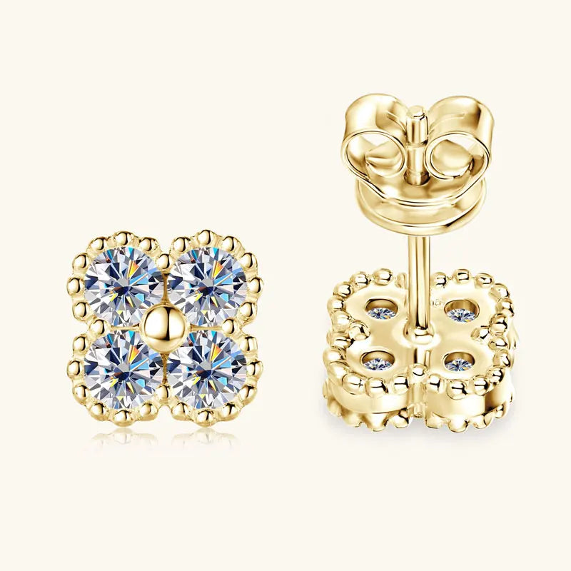 Trendy Clover Flower Stud Earrings 3mm D Moissanite Lab Diamond 100% Real 925 Silver Piercing Ear Jewelry for Women Gifts 2025