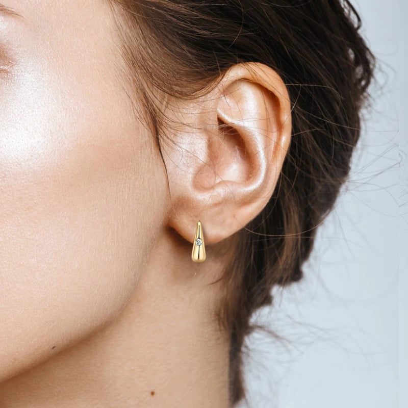 Anziw Chunky Hoops 2.5mm D Color Moissanite Thick Huggie Earring Gold Plated 925 Silver Piercing Earrings for Women Jewelry Gift