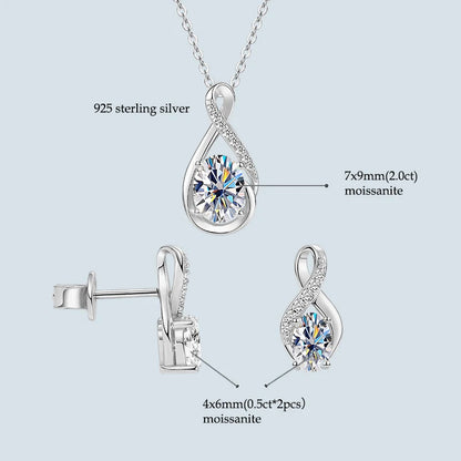 Oval Cut 3.0cttw D Moissanite Jewelry Set for Women 925 Silver 2ct Infinity Pendant Necklace 0.5ct Stud Earrings Sets 2025 Gifts