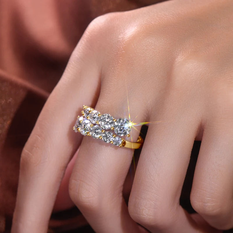 Anziw 3.26cttw D-E Moissanite Wedding Rings Woman Sparkling Diamond Band 10 Stone Engagement Ring 925 Silver Jewelry Certificate