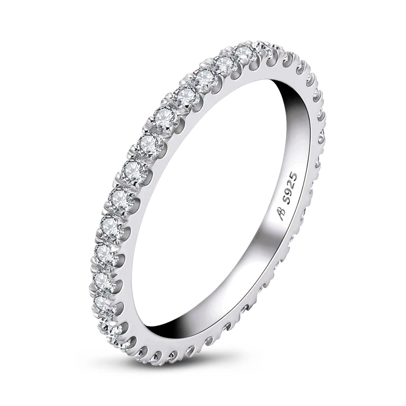 Anziw Full Eternity Bridal Ring 1.4mm Simulated Diamond Band Engagement Wedding Ring Sterling Silver 925 Jewelry for Women Men