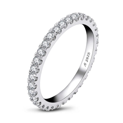 Anziw Full Eternity Bridal Ring 1.4mm Simulated Diamond Band Engagement Wedding Ring Sterling Silver 925 Jewelry for Women Men