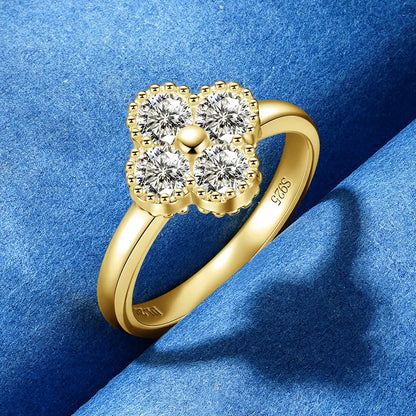 Anziw 0.30CT 4MM Moissanite Ring for Women Real 925 Silver Ring Fashion Clover Flower Finger Jewelry Christmas Valentine's Gifts