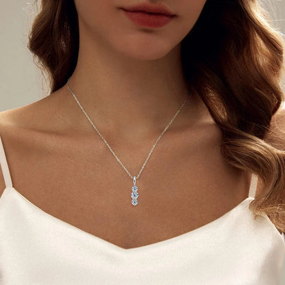 Anziw 1.1ctw. D Moissanite Pendant Necklace for Women 925 Silver Three-Stone Vertical Bar Pendants Adjustable Chain Jewelry Gift