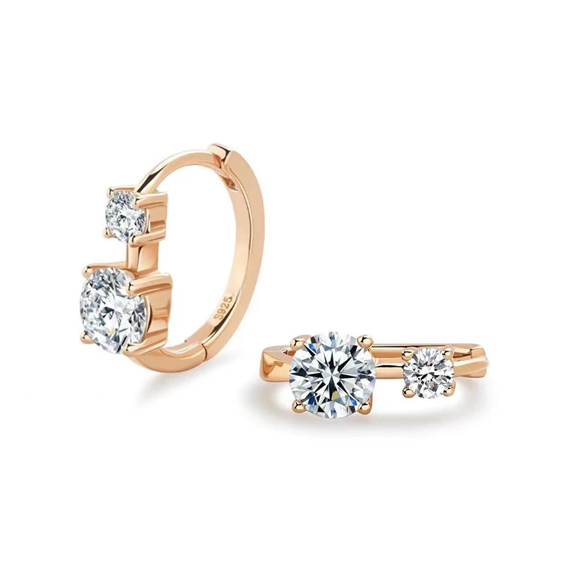Anziw 6.5mm&4mm Double Moissanites Hoop Earrings with Certificate for Women Gold Plated Real 925 Silver Wedding Jewelry Gift