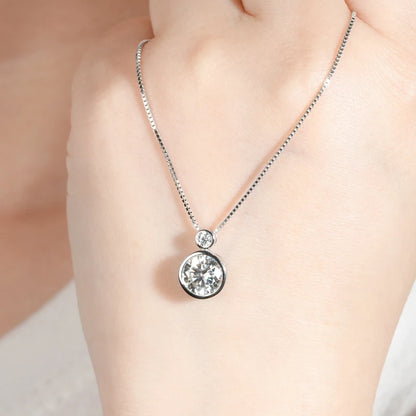 100% 925 Sterling Silver Necklace D2.10CT 8mm&3mm Bezel Setting Round Cut Moissanite Pendant Necklaces for Women S925 Box Chain