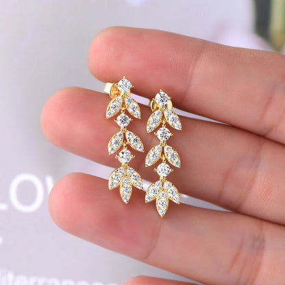ANZIW Real Moissanite Earrings Leaf Chandelier Drop Dangle Long Earrings 925 Silver Piercing Studs for Women Cute Jewelry Korean
