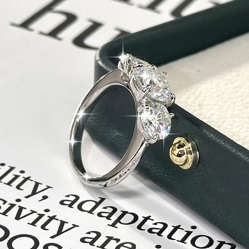 Anziw 8mm&6.5mm 4CTTW Round Moissanite Wedding Engagement Ring 14k Gold Filled Classic 3-Stones Promise Finger Jewelry for Women