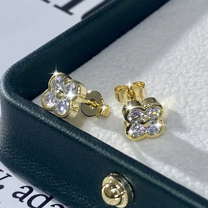 Anziw GRA Certified 3mm D Moissanite Diamond Stud Earrings for Women 14k Gold Filled Earrings Lucky Clover Flower Jewelry Gifts