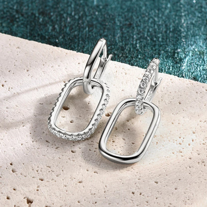Anziw Convertible Paperclip Link Hoop Earring 925 Sterling Silver Round Moissanite Earrings Jewelry for Women Gift Wedding Party