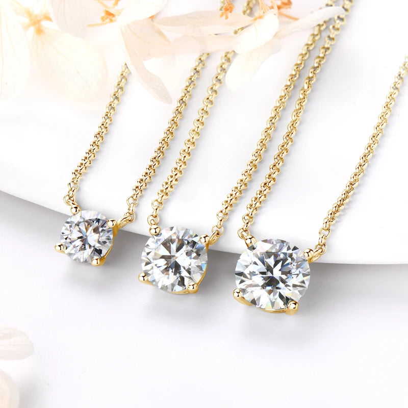 Anziw Original 3CT 1CT 2CT Moissanite Necklace Real 925 Silver Chain 6.5-9mm Solitaire Pendant Necklaces For Women Jewelry Gifts