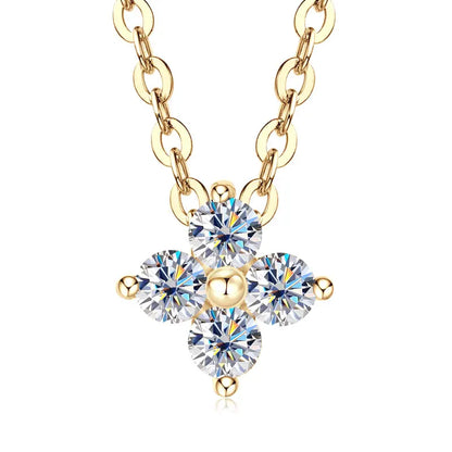 Anziw 100% Real 10K Gold Clover Flower 2.5mm D Moissanite Pendant Necklace Adjustable Chain for Women Lucky Charm Jewelry Gifts