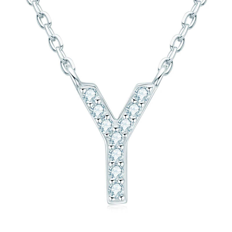 Anziw Initial Moissanite 26 Letter Pendant Necklace for Women Men Real Silver 925 Name Pendant Fine Jewelry Valentine's Day Gift