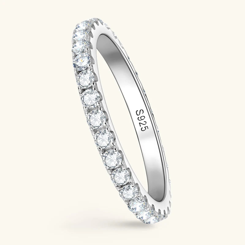 Anziw Classic Stackable Rings 925 Sterling Silver 2mm D Moissanite Eternity Band Wedding Engagement Ring for Women Fine Jewelry