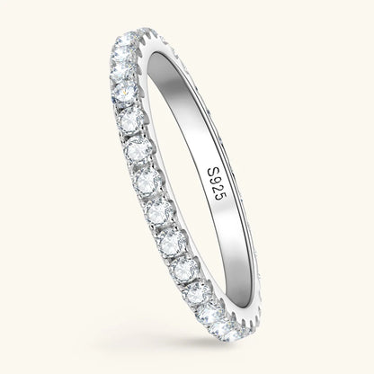 Anziw Classic Stackable Rings 925 Sterling Silver 2mm D Moissanite Eternity Band Wedding Engagement Ring for Women Fine Jewelry
