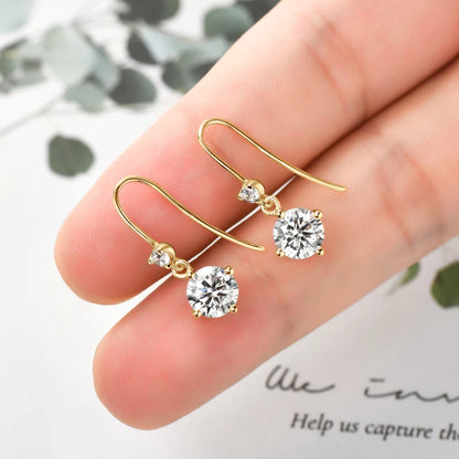 Anziw Hook Earrings Real 925 Silver 6.5mm 1ct Round Moissanite Drop Dangle Earring Certified Wedding Jewelry for Women Gift