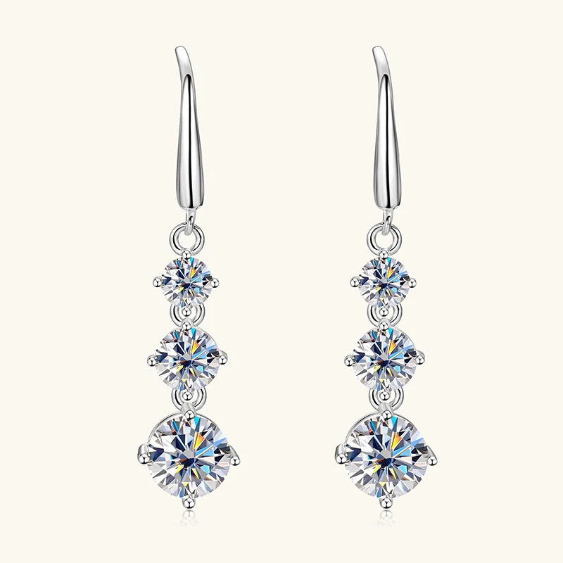 Anziw 3.60CTTW. D VVS1 Moissanite Drop Hook Earrings for Women 925 Silver Sparking Lad Diamond Dangle Earrings Wedding Jewelry