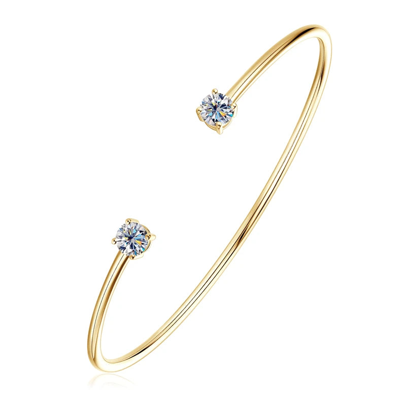 Anziw 5mm 0.5CT D VVS1 Moissanite Bangle Cuff Real 925 Sterling Silver Bracelet for Women Hand Opening Cuffs Fine Jewelry Gifts