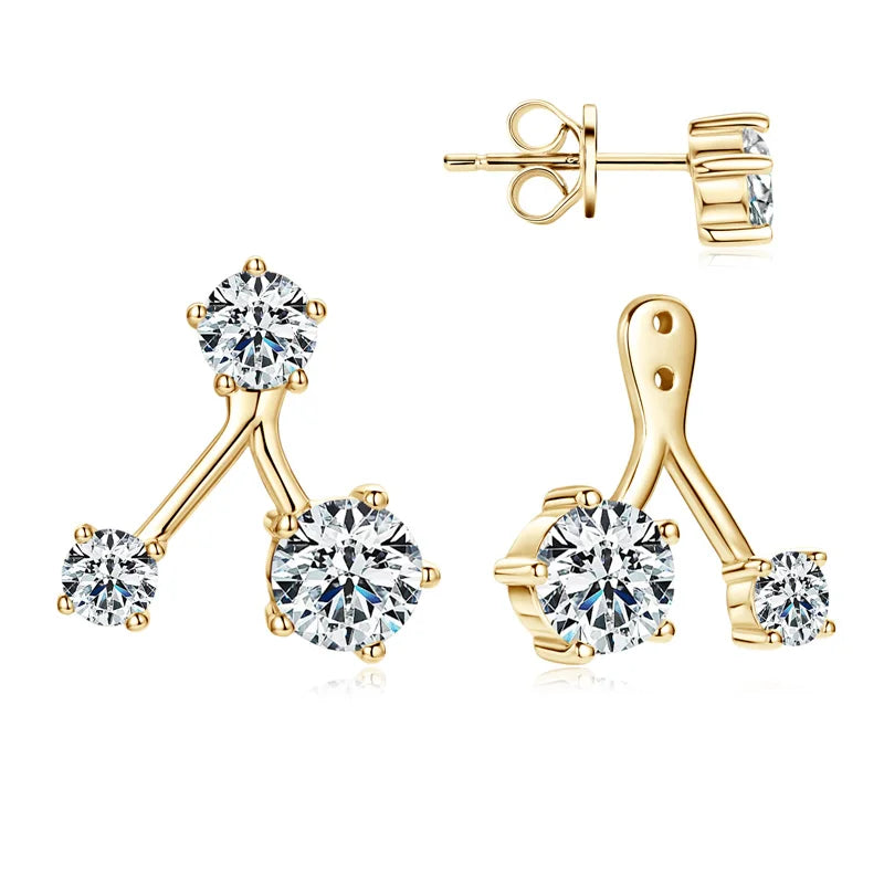 Anziw Trendy Dual Use Earrings Jackets 925 Sterling Silver D Color Moissanite Ear Jacket Studs for Women Jewelry Valentine Gifts