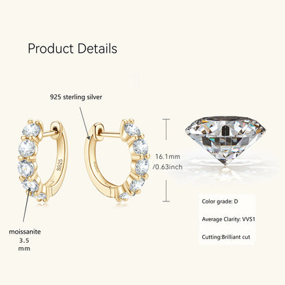 Anziw 14k Gold Plated Hoop Earrings for Women 3.5mm D Color 925 Sterling Silver Moissanite Diamond Huggie Earring Girls Jewelry