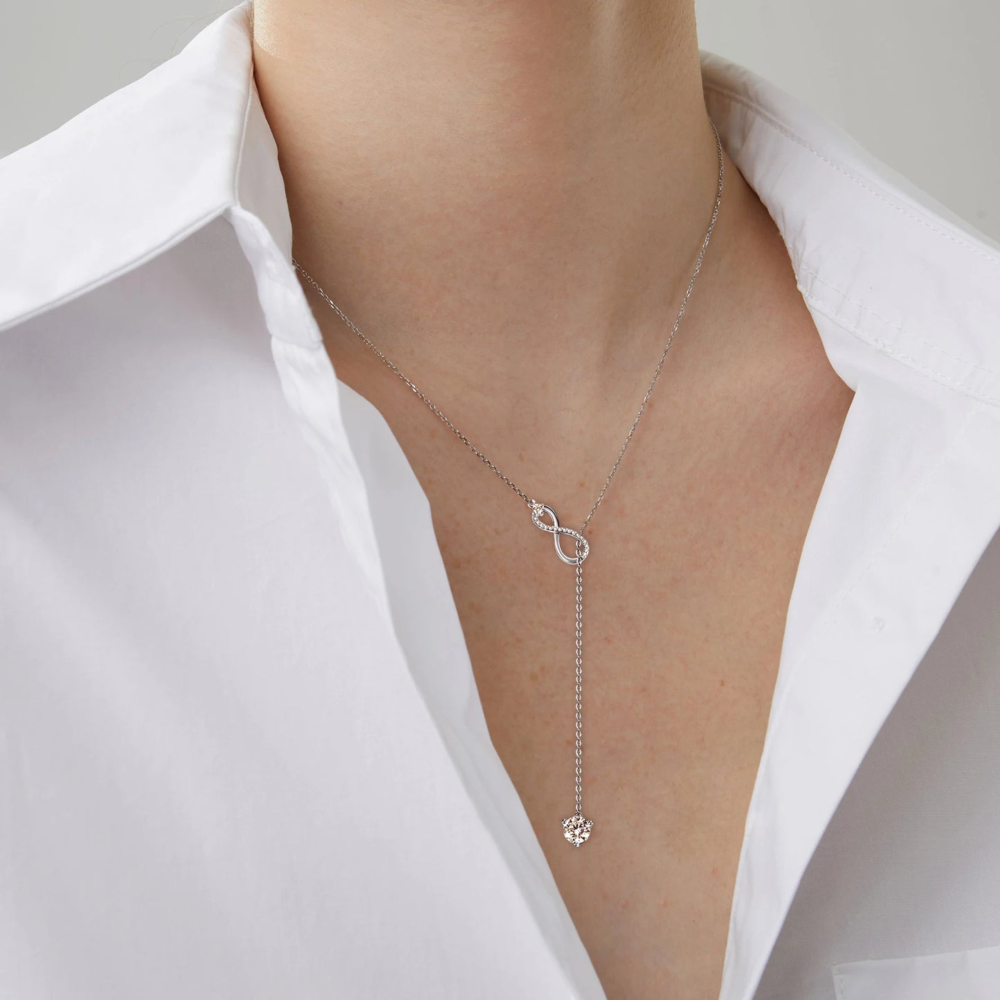 Anziw 925 Silver Infinity Necklace for Women 6.5mm D Color Moisasnite Pendant Y Shape Necklaces Anniversary Wedding Jewelry Gift