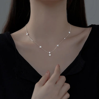 ANZIW Fashion Cute Four-leaf Clover Moissanite Pendant Necklace 925 Sterling Silver Choker For Woman Lucky Charm Jewelry Gifts