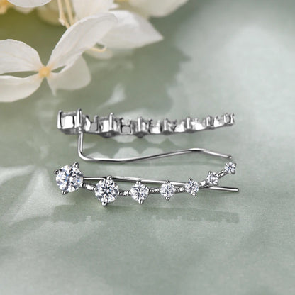 Anziw 925 Silver Full Moissanite Earrings Climber 7 Star Crawler Stud Ear Cuff for Women Black White Moissanite Jewelry Gifts